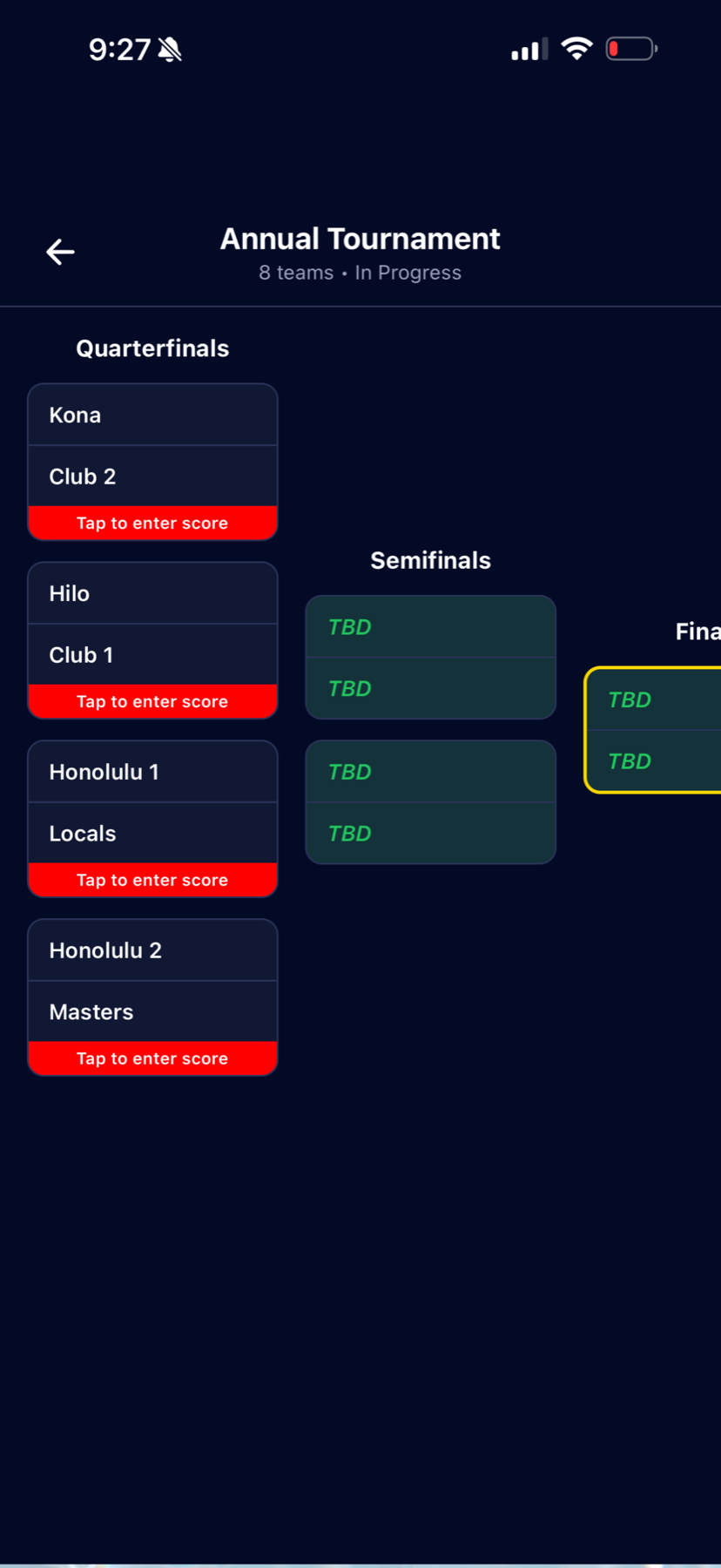 Go Play Polo app tournament bracket